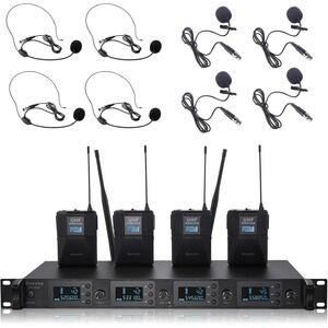 Boeska Wireless Microphone System 4 Channel UHF 4 Lavalier Lapel Headset